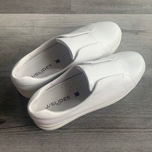 LIKE NEW white leather J/Slides platform sneakers